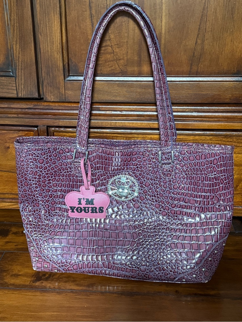 Kathy Van Zeeland Purple Croc Tote Bag